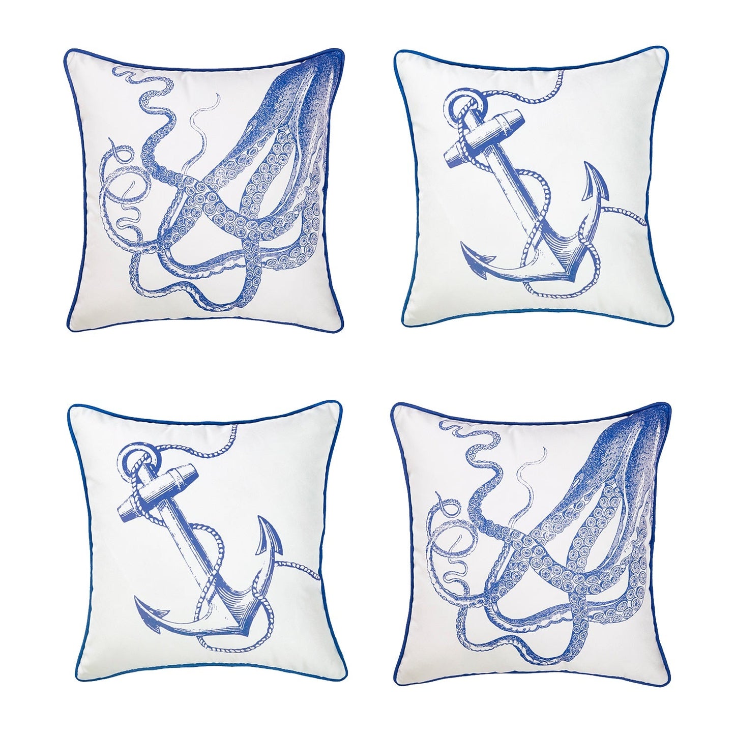 Nautical Coastal Throw Pillows 18" x 18" Square Set of 4