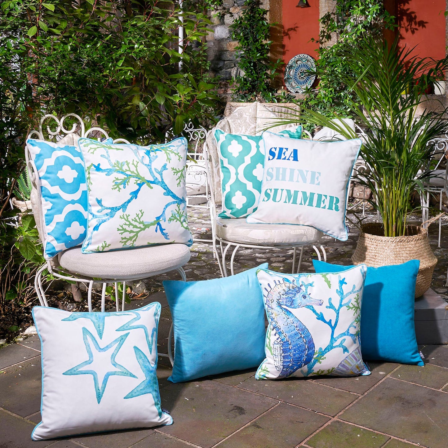 Nautical Coastal Throw Pillows 18" x 18" Square Set of 4