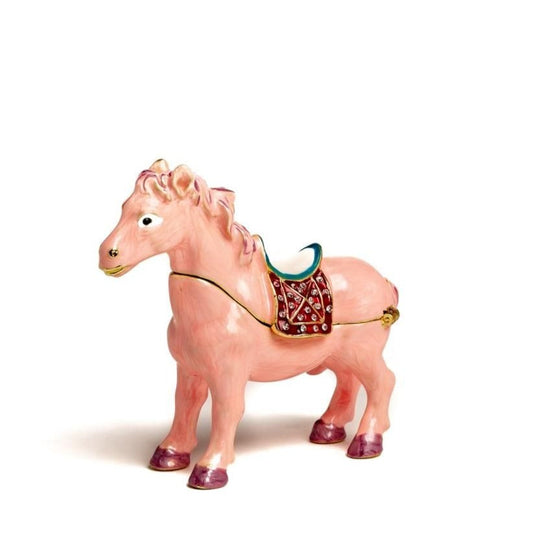 Pink Horse Enamel Painted Trinket Box