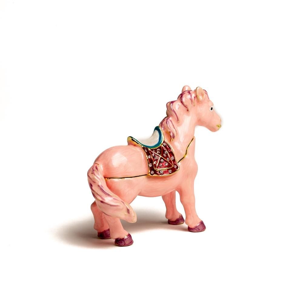 Pink Horse Enamel Painted Trinket Box