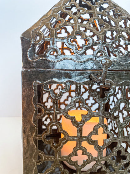 Handmade Recycled Steel Lantern – Intricate Metal Art from Haiti