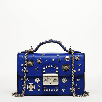 Studded Royal Blue Leather Crossbody Bag