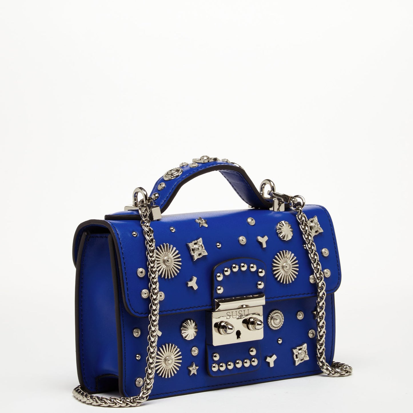 Studded Royal Blue Leather Crossbody Bag