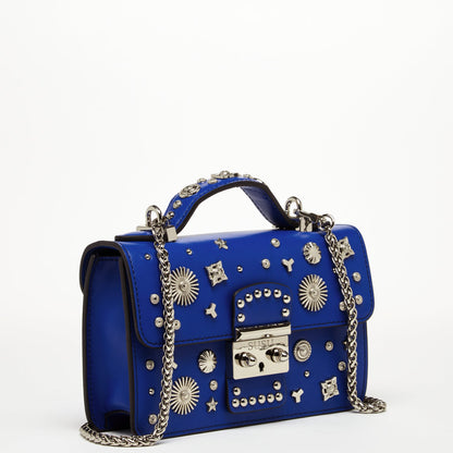 Studded Royal Blue Leather Crossbody Bag