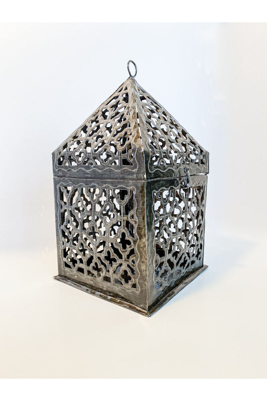 Handmade Recycled Steel Lantern – Intricate Metal Art from Haiti